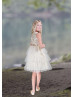 Gold Lace Glitter Tulle Tiered Gorgeous Flower Girl Dress